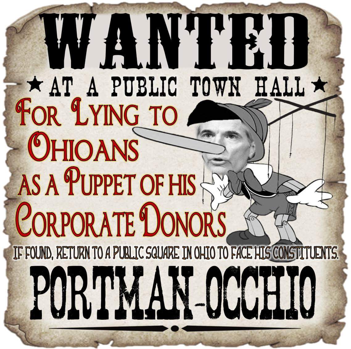 politicabs's tweet photo. Yo @senrobportman, #OHsaysNO to the #TrumpTaxScam.
It's a tax cut for corporations and the rich on the backs of the poor and middle class.
#NoTaxationWithoutRepresentation
#GetOurInput at a #REALTownHallNOW.
Stop LYING about it and #OPPOSEtheTaxScam, #Portmanocchio. https://t.co/25a0T0hu1y