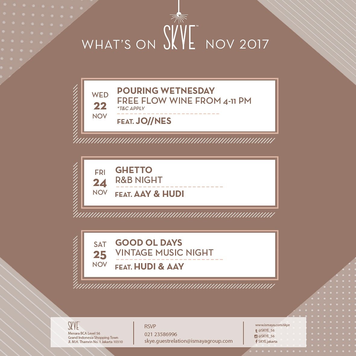 Another new week, another set of splendid events to look forward to.
.
Which one are you looking forward to the most?
.
RSVP 021 23586996