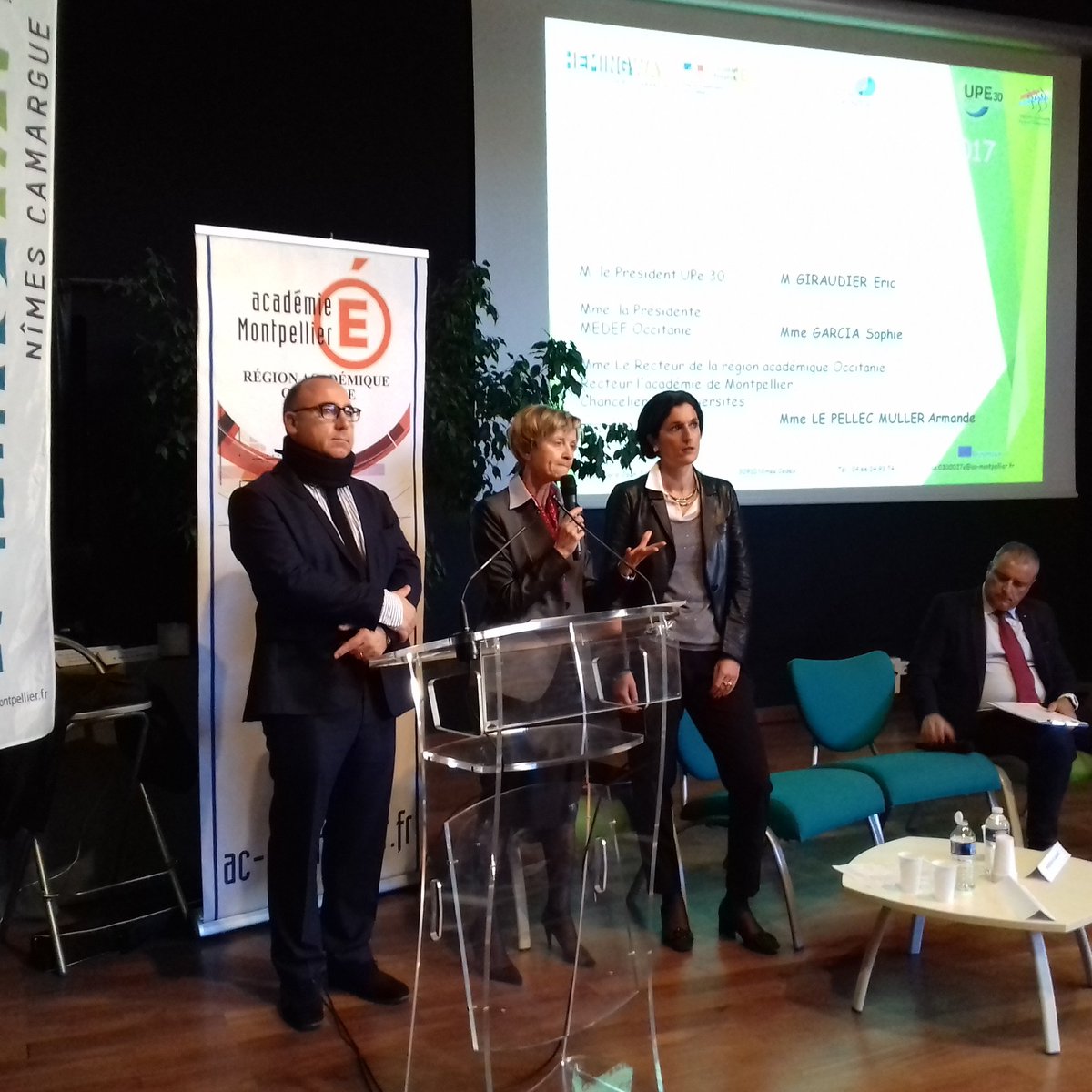acmontpellier's tweet photo. Recteur Armande Le Pellec Muller @acmontpellier : " Cette semaine est un temps fort pour l'Ecole et l'Entreprise, une belle semaine pour travailler ensemble !", avec Eric Giraudier président @Upe30, Sophie Garcia présidente @MedefOccitanie lancement Semaine Ecole-Entreprise https://t.co/c5sMdlS17O