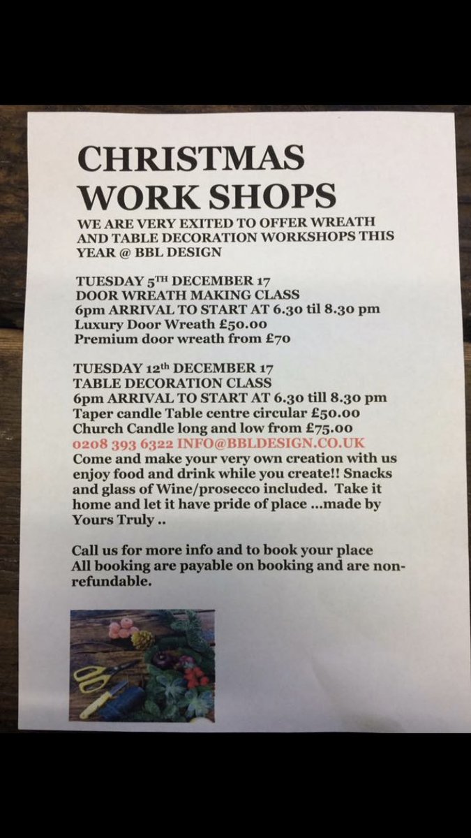 Christmas wreath making workshop Tuesday 5th December