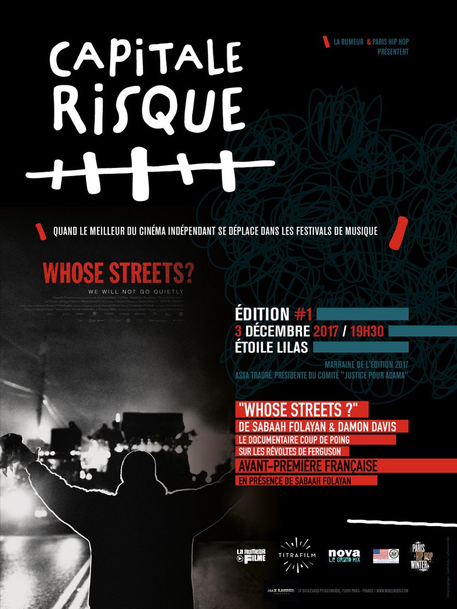 WHOSE STREETS ?
#AvP française exceptionnelle du documentaire coup de poing sur les révoltes de #Ferguson !
03/12 - 19H30 au cinéma #EtoileLilas avec <a href="/ParisHipHop/">Paris Hip Hop Festival</a> &amp; <a href="/LaRumeur/">La Rumeur</a>
>>> bit.ly/2hx3Cst
