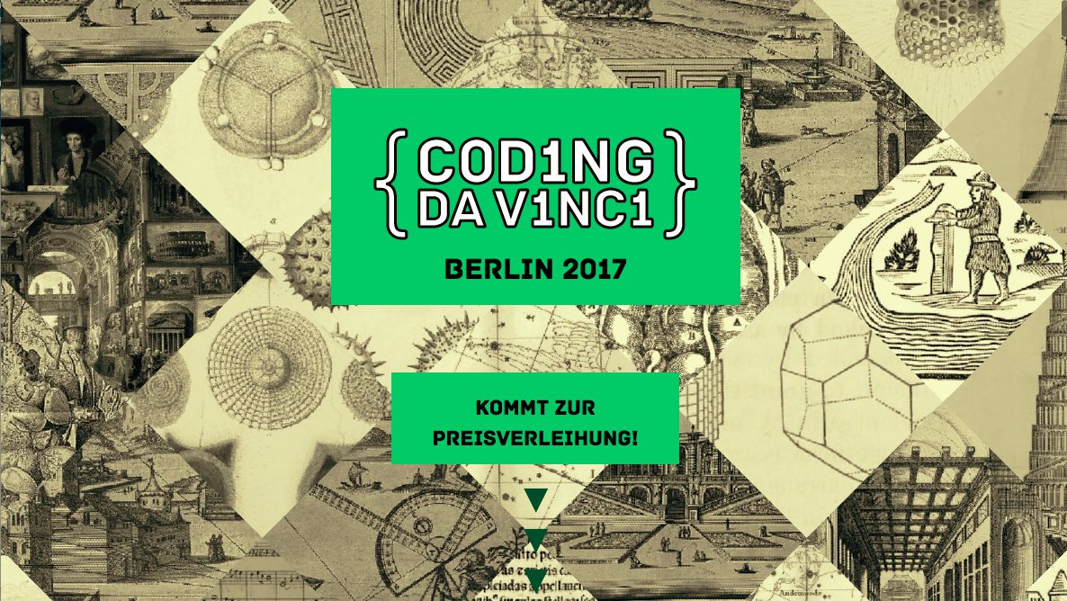 ddbkultur's tweet photo. Kommt zur Preisverleihung! Am 2.12.17 ist es soweit: Die #CodingdaVinci Projekte werden im @jmberlin vorgestellt und prämiert - wir freuen uns auf euch!  https://t.co/yFIxIGwVG7 https://t.co/sYCfwzAvQw