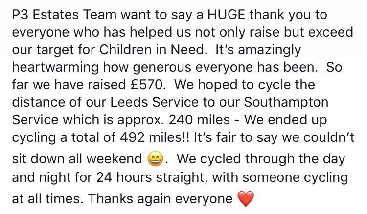P3propertyteam's tweet photo. A big thank you to everyone who donated ! @BBCCiN #ChildrenInNeed https://t.co/9x7RYGbepV