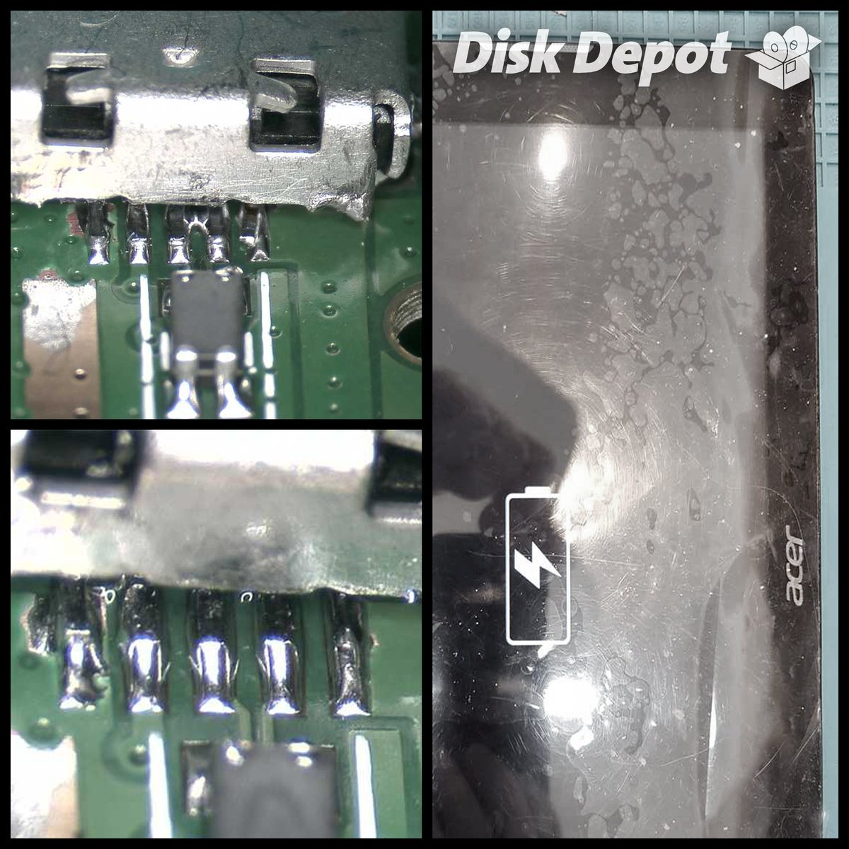 diskdepot's tweet photo. Charging port repair on an Acer tablet. "Battery" and charging issues are often down to charging port damage. #diskdepot #repair #dundee #tablet #chargingport https://t.co/BHak7NkkxA