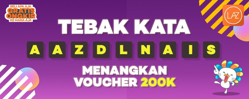 LazadaID's tweet photo. Saatnya #SeninKuis nih! Tebak kata apakah ini? Dan menangkan voucher 200K untuk 2 orang Lazadians yang beruntung! https://t.co/O60chsZlwI