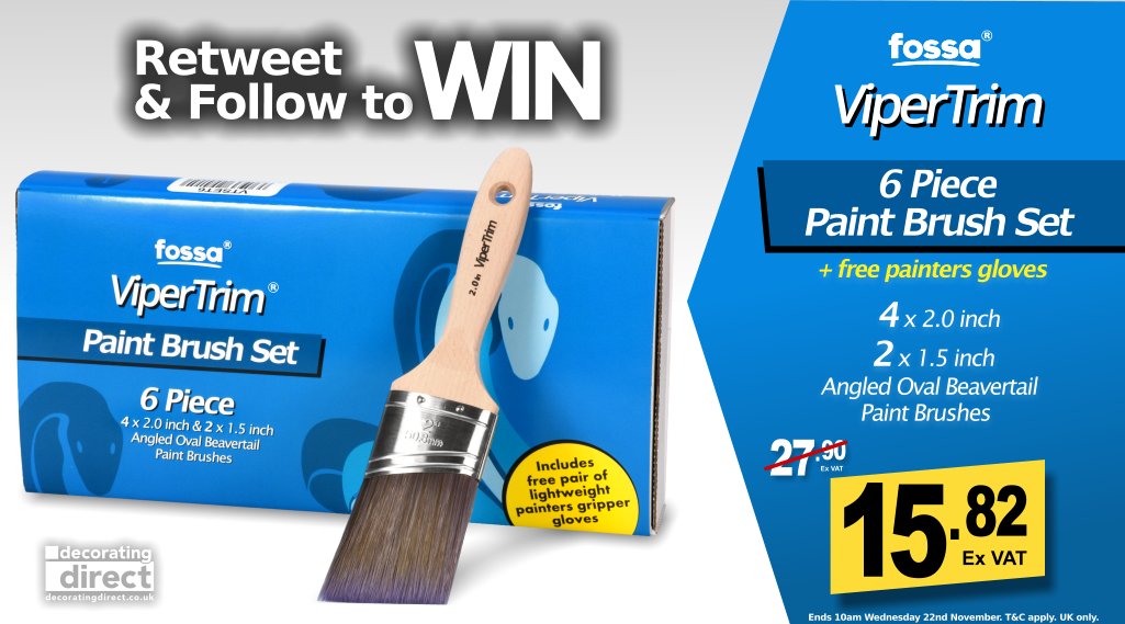 WIN this 6pc Fossa ViperTrim Paint Brush Set on offer @ 15.82 ex VAT <a href="/decoratingdirec/">Decorating Direct</a> decoratingdirect.co.uk/viewprod/f/FOS… Ends 10am Wed 22nd November 2017