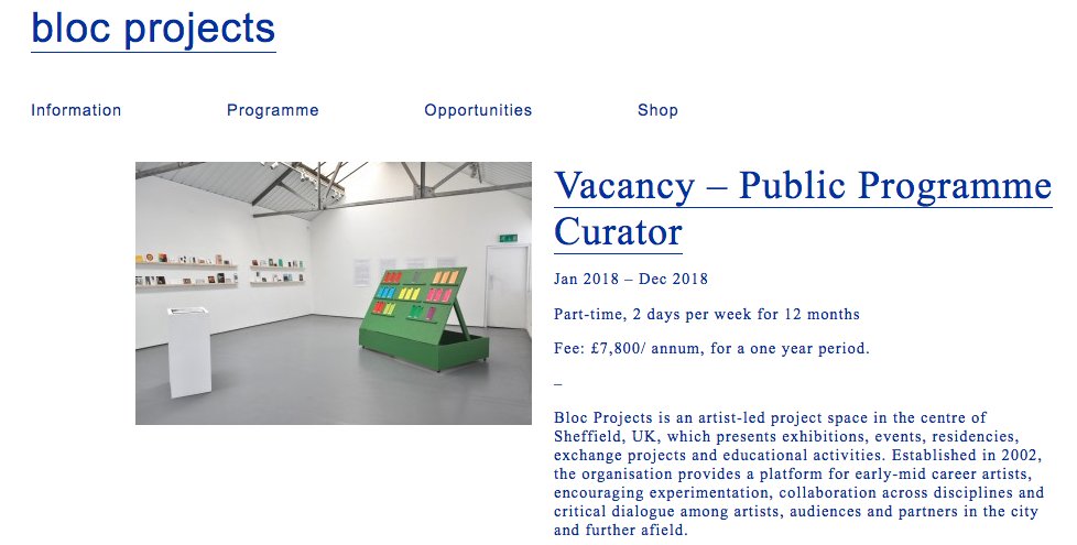 Bloc Projects (@blocprojects) on Twitter photo Last few days to apply to be our new Public Programme Curator. 
Deadline Wednesday 22nd November 
blocprojects.co.uk/current-opport… Last few days to apply to be our new Public Programme Curator. 
Deadline Wednesday 22nd November 
blocprojects.co.uk/current-opport…