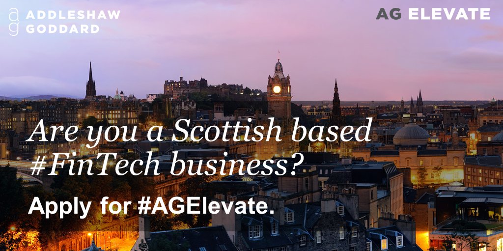 AGFinTech's tweet photo. Are you a Scottish based #fintech business? Apply for #AGElevate 2018 for #legalmentoring &amp; #legaladvice to accelerate your business through #startup #legalchallenges https://t.co/B03vevSDuP https://t.co/tGJvBSOlc2