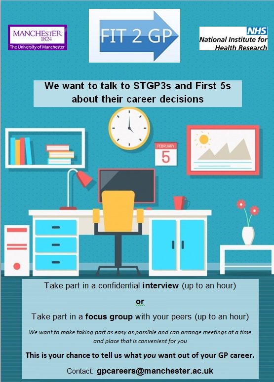 Fit2GP's tweet photo. Calling AiTs and First 5 GPs to take part in research on GP careers. Has the reality been different from expectations? What can be done to help support early career GPs? We need just an hour of your time. Get in touch gpcareers@manchester.ac.uk @s_lanaghan @jodieblackadder https://t.co/29SkGo3xhp