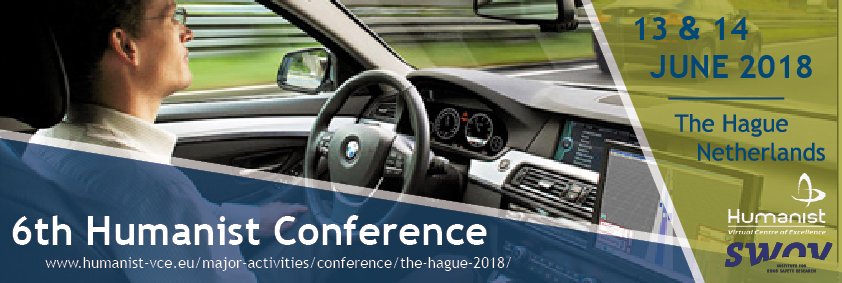 PetervderKnaap's tweet photo. Save the date: the #HUMANIST 2018 conference on #ITS, human traffic behaviour, human machine interaction and vehicle automation will be held in The Hague on 13th & 14th June - https://t.co/jOvVYoff6p #SWOV #SWOV_NL #verkeersveiligheid https://t.co/vkehF0X218