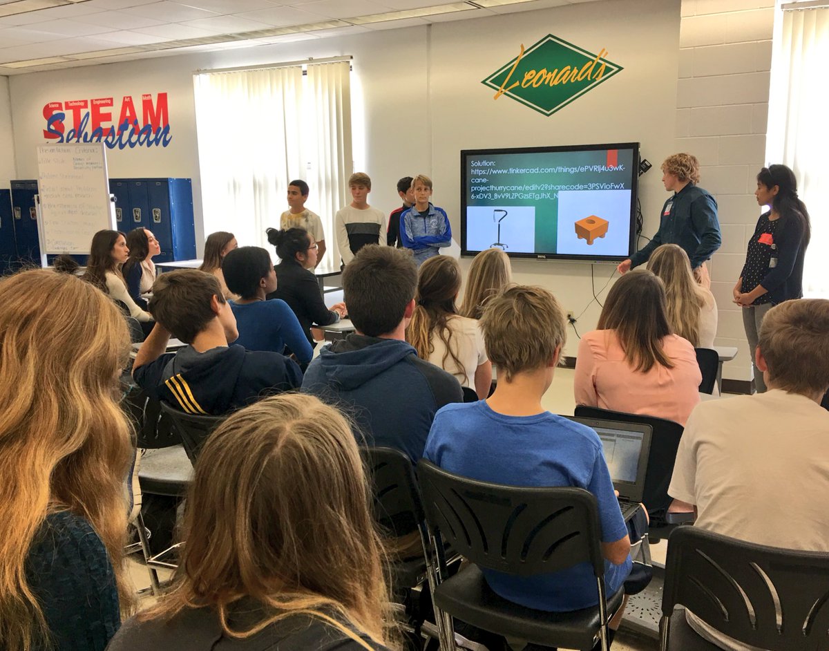 JayCBarbour's tweet photo. Proud of our 8th graders who have partnered with St. Augustine University students to design and 3D print medical device enhancements such as cane levelers, wearable medicine dispensers, and side mirror glasses. #PBL #STEM @SMSeagles16 @STEAMSMS https://t.co/cdbIR7xHf6