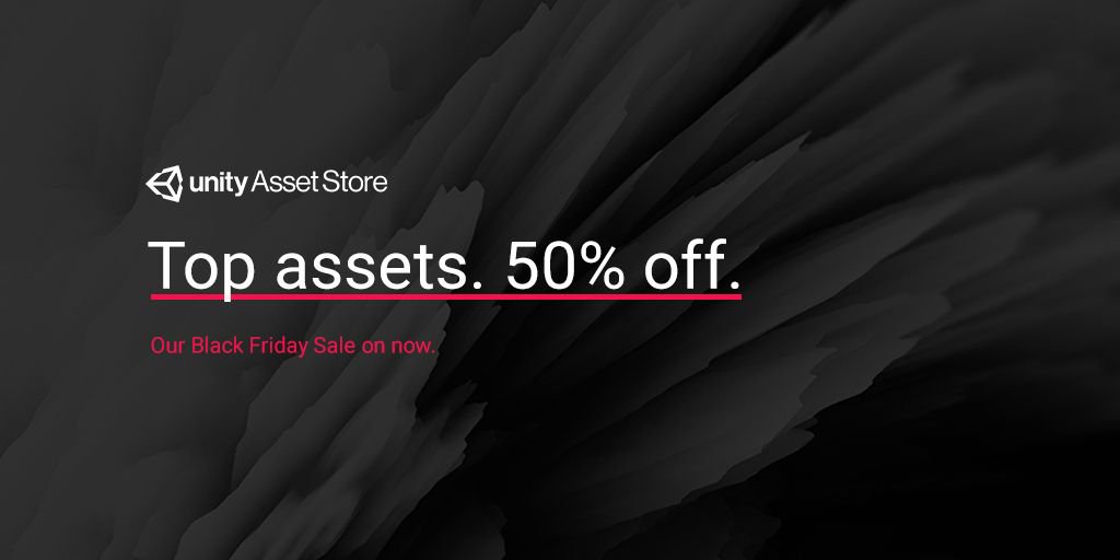 AssetStore's tweet photo. We've kicked off our Black Friday sales! Drop into the Asset Store to find 50% off top assets. #gamedev #assetstore #unity3d

https://t.co/LXs534qAZz https://t.co/nUFaBZSfxk