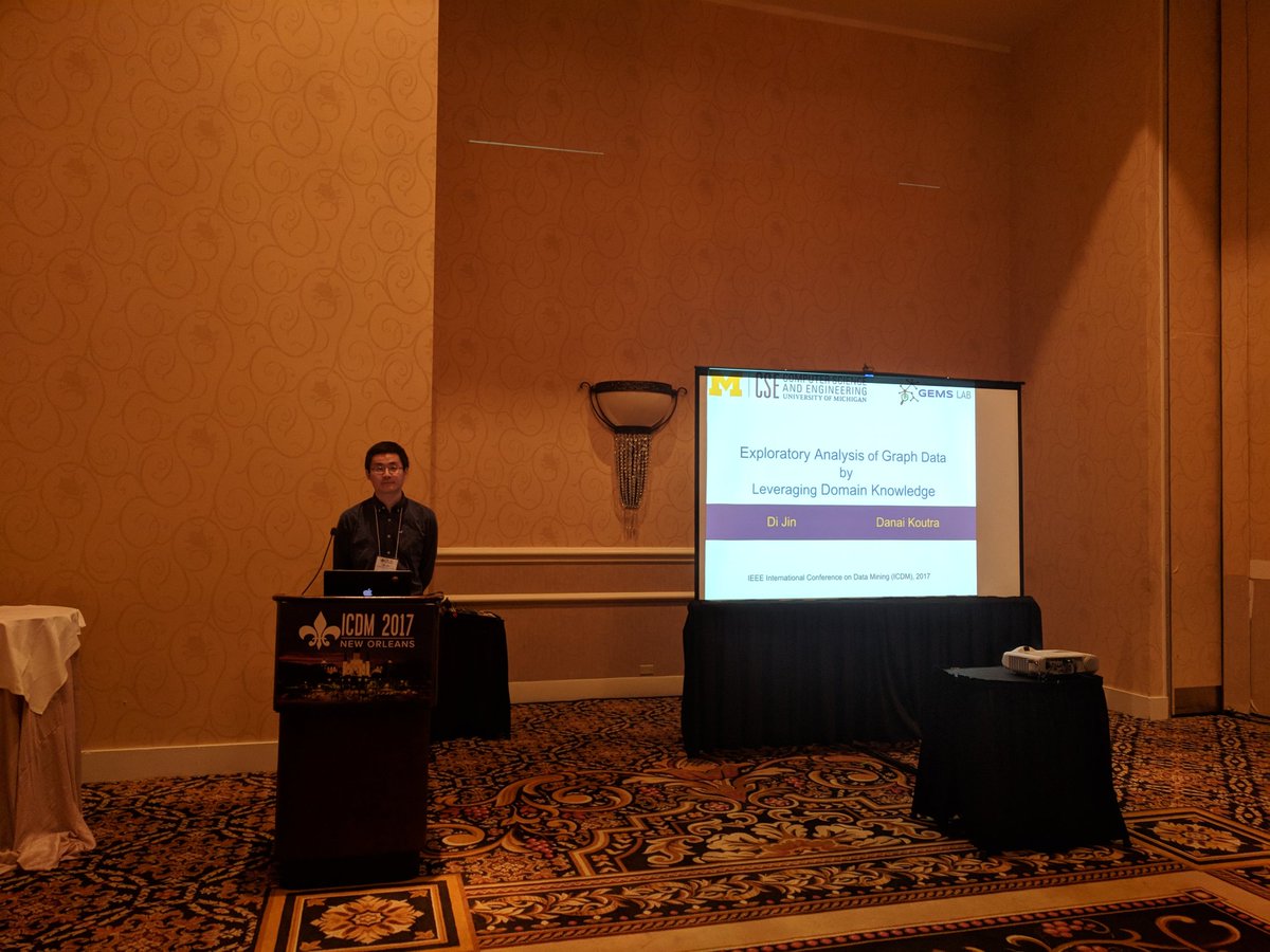 danaikoutra's tweet photo. Another proud advisor moment today: Di Jin just gave a excellent presentation on "Exploratory analysis of graph data by leveraging domain knowledge", or else, domain-specific graph summarization! #icdm2017 #goblue #goDi https://t.co/ReHHUZemTo https://t.co/fqJGUJ8nuR