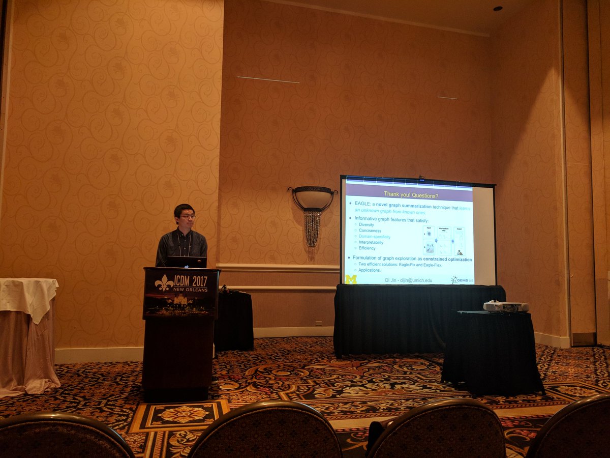 danaikoutra's tweet photo. Another proud advisor moment today: Di Jin just gave a excellent presentation on "Exploratory analysis of graph data by leveraging domain knowledge", or else, domain-specific graph summarization! #icdm2017 #goblue #goDi https://t.co/ReHHUZemTo https://t.co/fqJGUJ8nuR