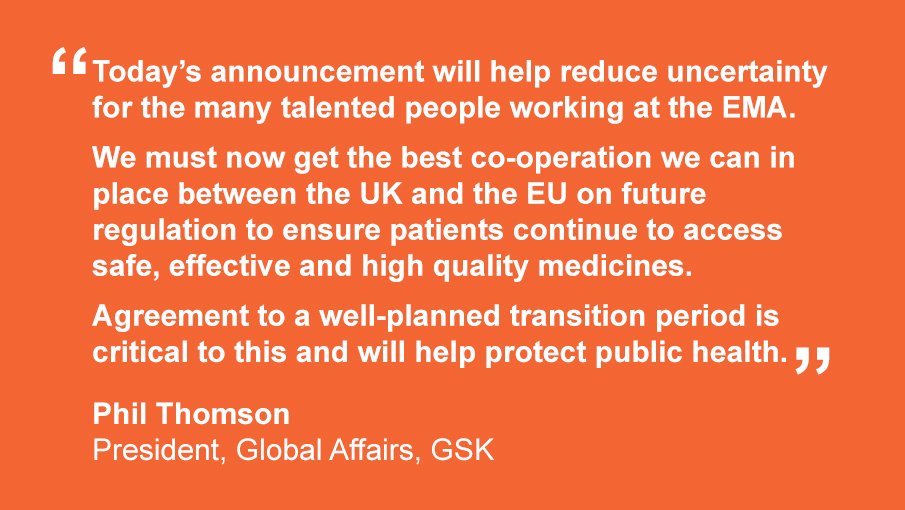 GSK's tweet photo. It has been announced today that the European Medicines Agency will relocate to Amsterdam: https://t.co/18yFXZKzBi. Read our response. https://t.co/g9LqNoeaZj
