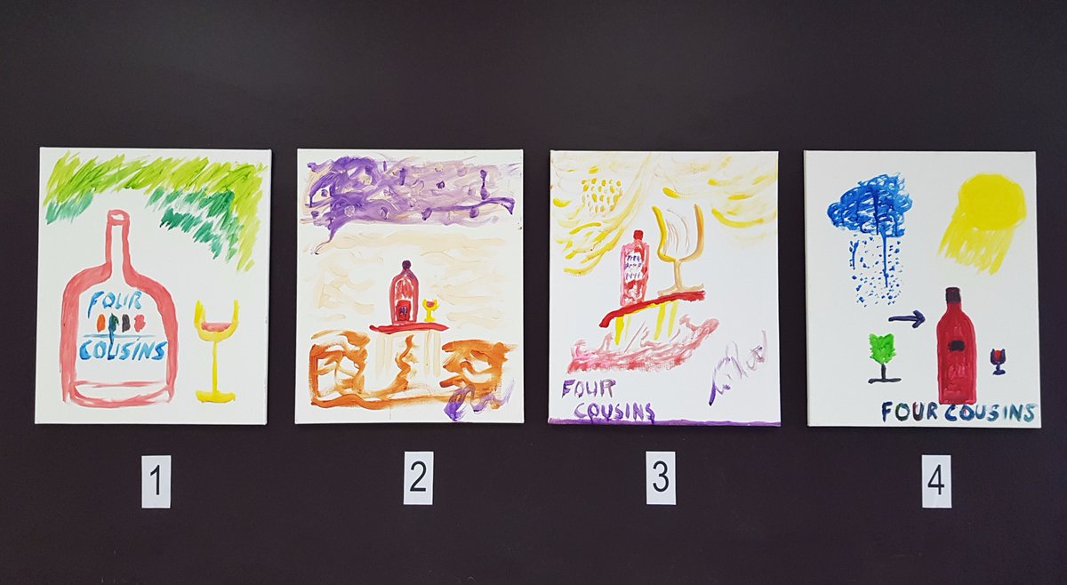 4CousinsWine's tweet photo. We have counted the votes and #1 is still in the lead.
Watch our new video on and vote for your favorite art work! 
https://t.co/WreJTgkO2i
#1 - 34%
#2 - 21%
#3 - 19%
#4 - 28% https://t.co/VHvvI0ZXts