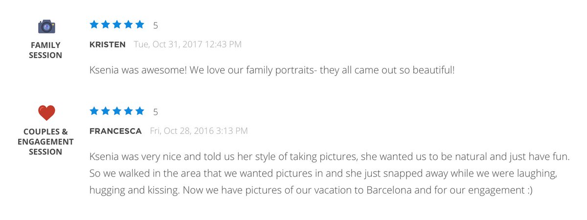 KymaPhoto's tweet photo. Our photographer Ksenia has received amazing reviews from her clients in Barcelona lately! Congrats! Discover her work here: https://t.co/RuJtapJrp7
"Ksenia was awesome! We love our family portraits- they all came out so beautiful!" - Kristen https://t.co/LemxX9BonI