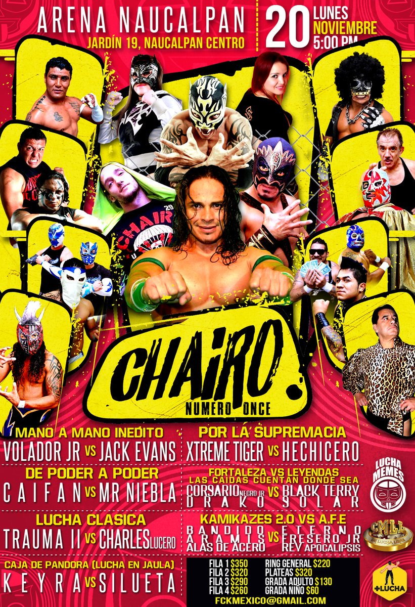 Mauu_Gabriel's tweet photo. ¡Hoy hay #LuchaLibre en la Arena Naucalpan con un sensacional cartel de #Chairo11! ¡Nos vemos en punto de las 5:00 pm! https://t.co/dzL4NsvXsr