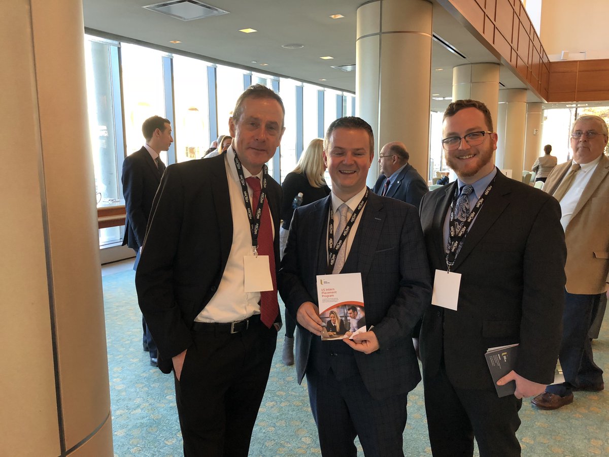 RianJ_1's tweet photo. IIIC staff Paul and @tfdalton met Professor Malachy Ó Néill, Provost of @UlsterUni on Friday at the Golden Bridges Conference in Boston’s Seaport Hotel. We are all proud of the continued partnership between the IIIC and UU on the US Internship Program. @iiicenter #J1Intern https://t.co/3CfPSQcgtL