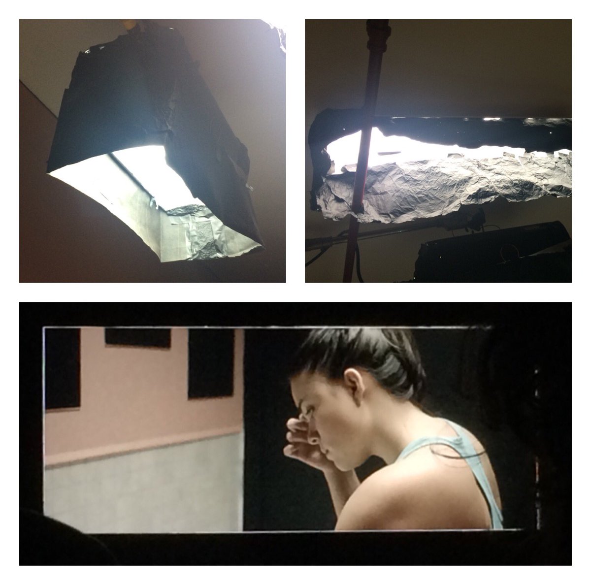 CheddarFuzz's tweet image. Life is better with @kinoflo. 2F 4 bank fixture, 216 and skirted. Fluorescent fixture replaced with daylight bulbs. #Gaffer #Kino