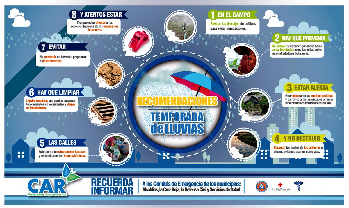CAR_Cundi's tweet photo. #Alerta #TerritorioCAR Este es nuestro top 8 sobre recomendaciones en la #TemporadaDeLluvias.  ¡Porque seguimos comprometidos en la prevención! 😉 https://t.co/jCn8iAsOoh