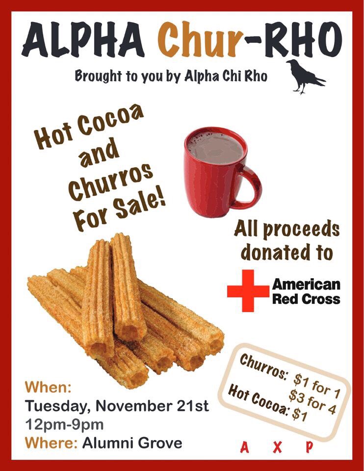TCNJ_AXP's tweet photo. It’s gonna be a cold one this week...what better way to warm up than with cocoa and churros?? Stop by tmrw 12-9!! https://t.co/PRho35u2no