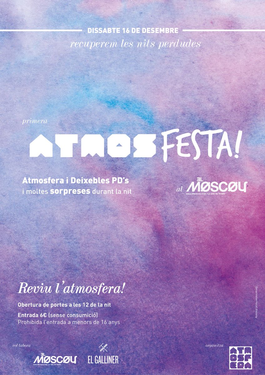 El dia 16 de desembre... Primera ATMOSFesta a <a href="/elMoscou/">El Møscøu</a>! Nosaltres hi serem... i vosaltres?