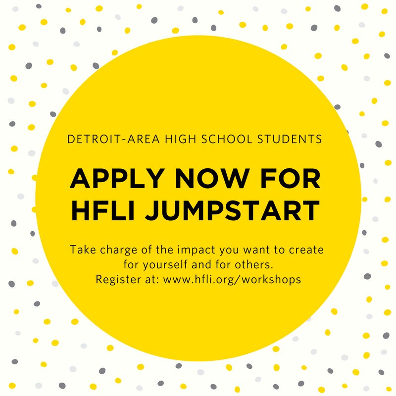HFLI's tweet photo. #Detroit area HS students: Register now for our Dec. 15-17 JumpStart! Work in teams and alongside mentors who are entrepreneurs &amp; social innovators to gain in-demand skills and mindsets that will position you as an emerging changemaker. https://t.co/9x1W2s8OIa #designthinking https://t.co/F1QE2cQqPu