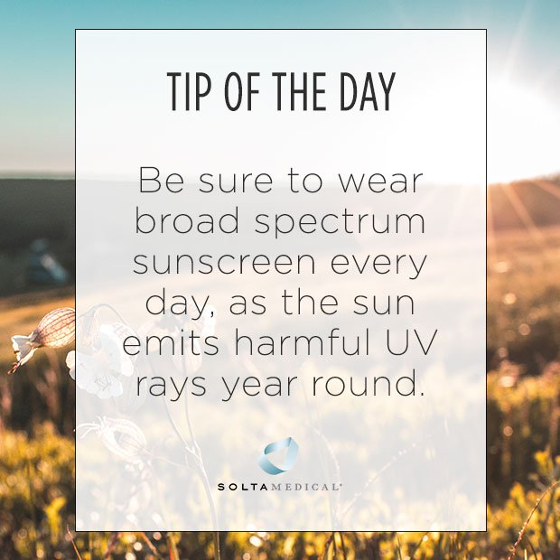 Fraxel's tweet photo. TIP: Be sure to wear broad spectrum sunscreen every day, as the sun emits harmful UV rays year round. https://t.co/lwaAUlzePA