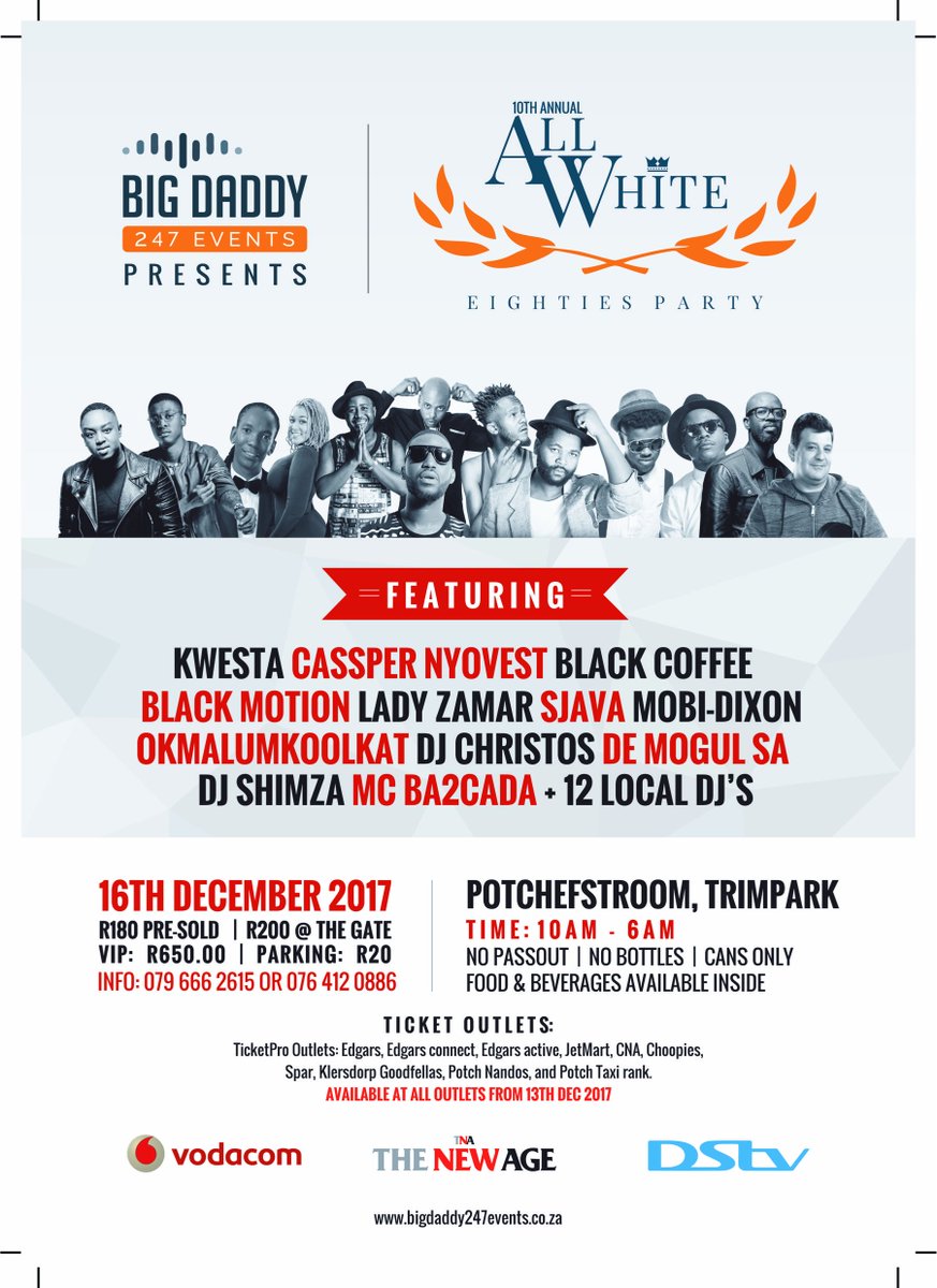DnD_Events's tweet photo. #AW80sP2017 Come be part of this massive Potchefstroom Trim Park on the #16thOfDec #Ketabaeo #thewholetime Book your ticket(s) now. https://t.co/qLDPX46spt