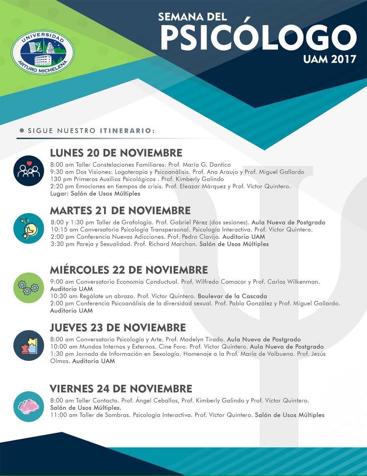 biyoudemo's tweet photo. 🇻🇪 #UAM @uam_ve: ¡Feliz inicio de semana #UAMistas! A continuación les presentamos el cronograma de actividades que arrancan el día de hoy para conmemorar la #SemanaDelPsicologo https://t.co/lI0ILoGd95