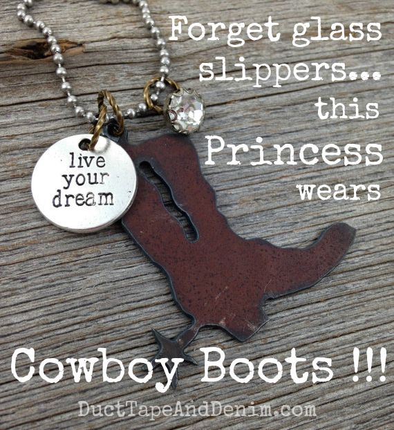 DuctTapeDenim's tweet photo. Forget glass slippers... this #princess wears cowboy boots!!! #CowboyBoots #quote #jewelry #quoteoftheday https://t.co/MLrYOIf7Wt
