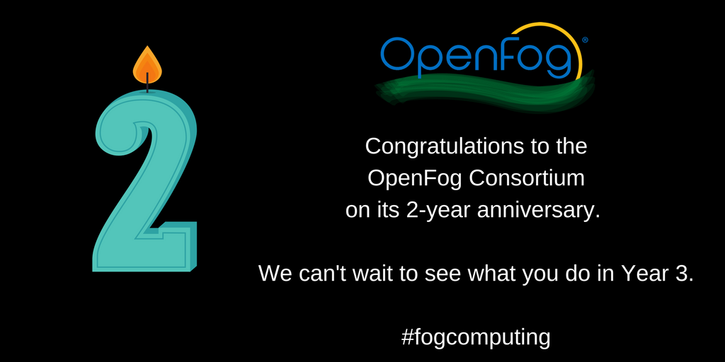helderfantunes's tweet photo. Happy 2nd anniversary to @OpenFog!  (Organization) is proud in its role as co-founder of the OpenFog Consortium.  Join us as we accelerate our work in #fogcomputing to enable #iot, #5G, #AI. https://t.co/ijyxMjLka1