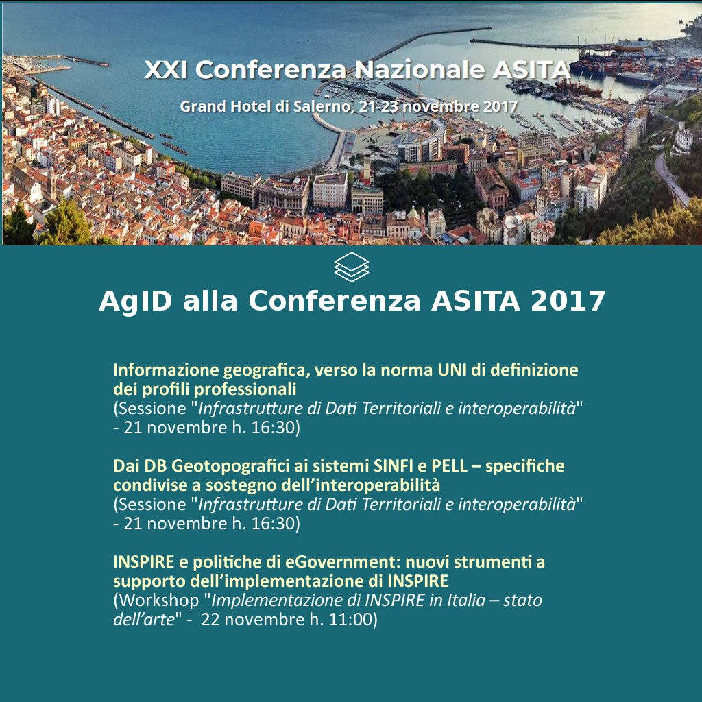 rndt_it's tweet photo. #SaveTheDate da domani e fino a giovedì 23 la @ConferenzaASITA 2017. Gli appuntamenti di @AgidGov su data model per #SINFI e #PELL, implementazione di @INSPIRE_EU, #interoperabilità e profili professionali nell'informazione geografica https://t.co/MxBygNTFHG #ASITA2017 https://t.co/9OA1LzCh3j