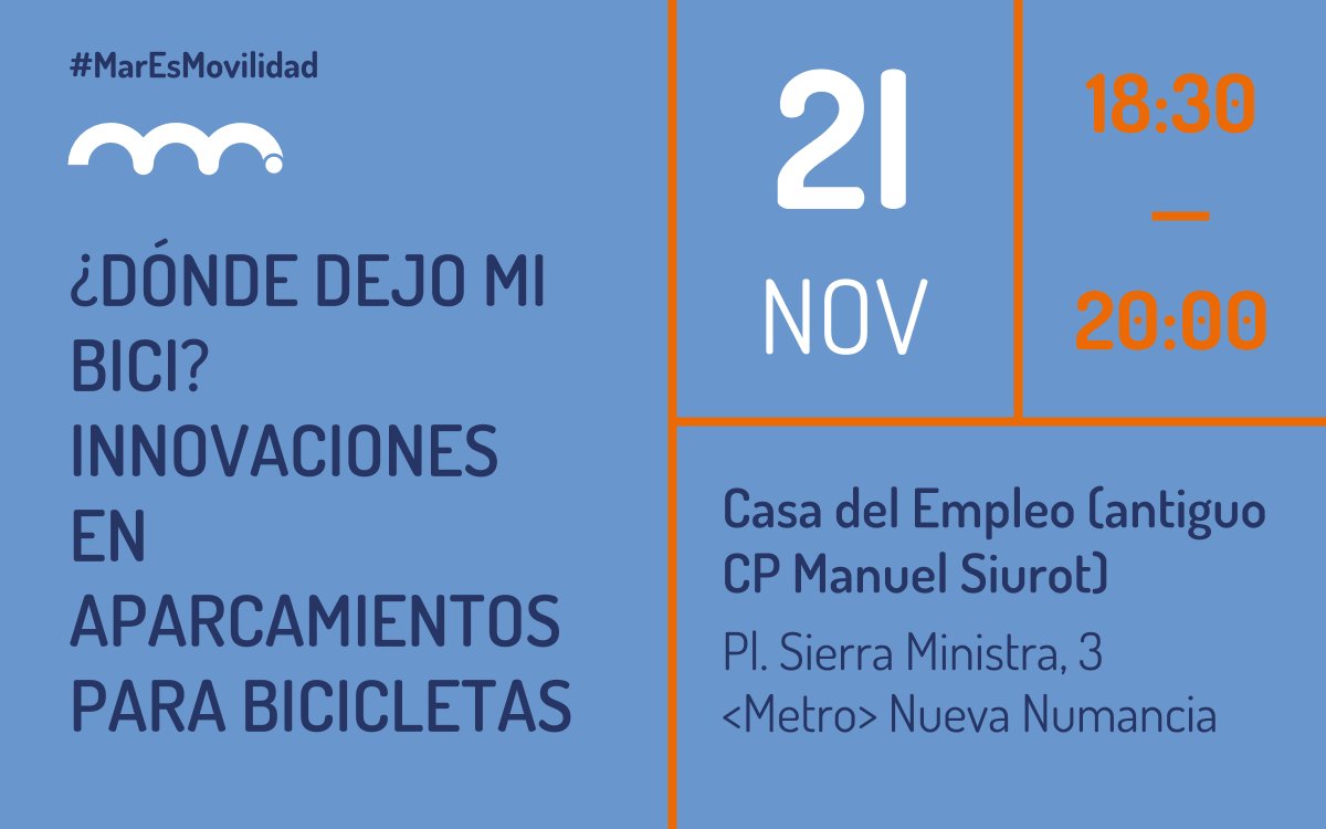 MARES_Madrid's tweet photo. Mañana conoceremos la experiencia de iniciativas innovadoras en estacionamiento para bicicletas con @DonCicleto y #CycleLock. A las 18:30 en #MarEsMovilidad Casa del Empleo, Pl. Sierra Ministra, 3 #Vallecas https://t.co/ToB4vmhzJ6 https://t.co/zDMEXW5Bzy