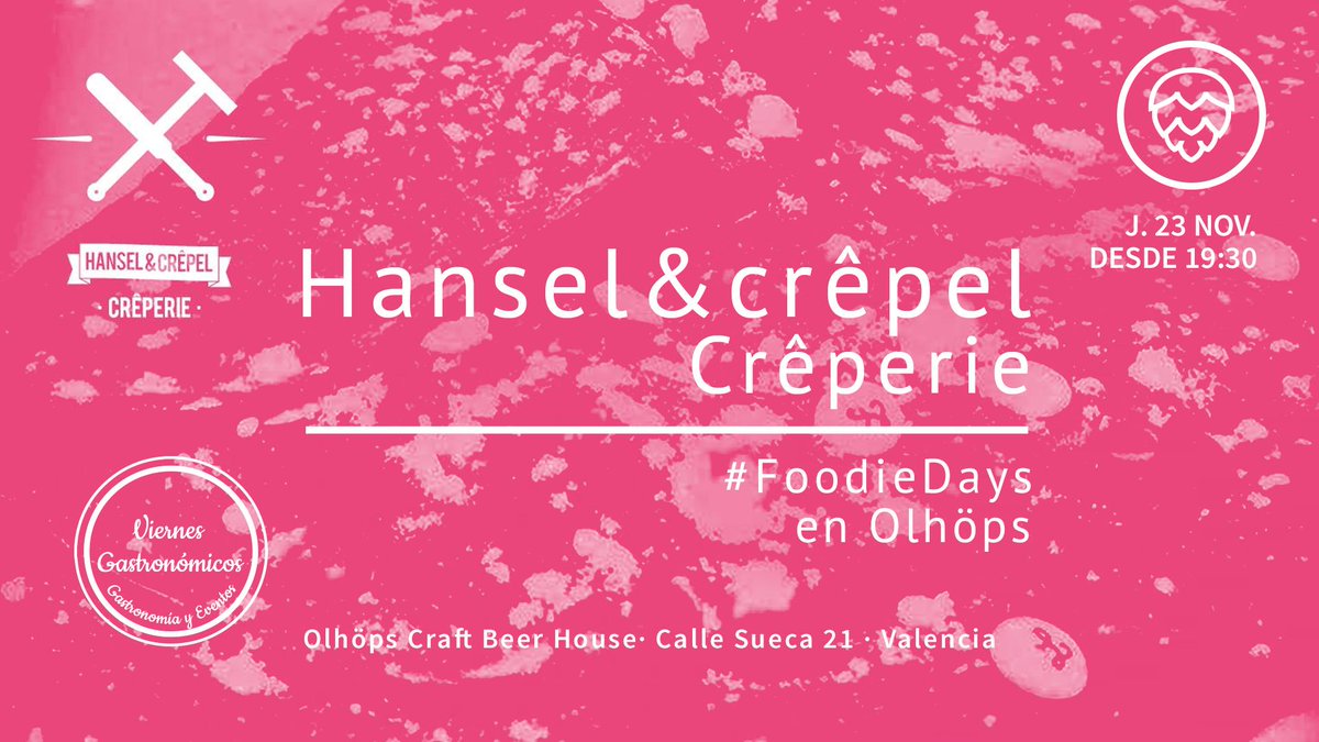VGastronomicos's tweet photo. 📆 El 23 de noviembre organizamos, junto @Olhops, “Meet The Cook” #MeetTheCook con la presencia de @HanselandCrepel, que nos ofrecerán una variedad de sus crepes (dulces y salados) durante toda la noche.
➡️ https://t.co/RTlN0icgev https://t.co/jeOCfOMfyE