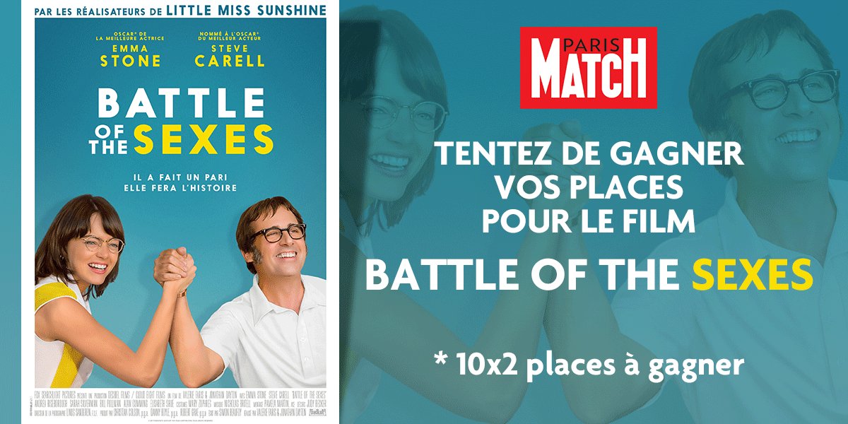 ParisMatch's tweet photo. RT + follow pour tenter de gagner vos places de cinéma pour le film "Battle of the sexes". Tirage au sort demain midi https://t.co/96MJI4adCo