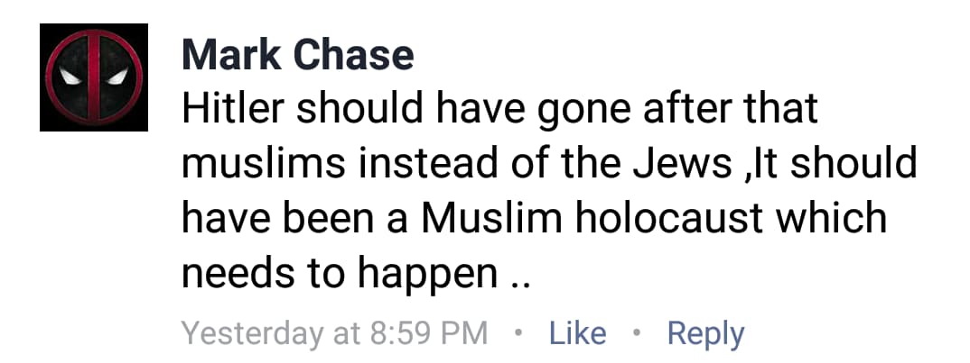 NoHomeForHate's tweet photo. Unbelievable! @Lowes employee #MarkChase calls for modern day #Muslim #Holocaust. #Retweet if you think there's no home for #hate like this at #Lowes 1440 S Higley Rd, #Mesa, #Arizona https://t.co/Itcufc6Xp0