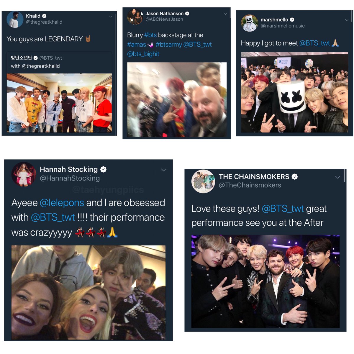 BTSTurkey's tweet photo. [💁] Biiiiir sürü onaylı hesap BTS'i AMAs performansı için tebrik edip onlara çeşitli tweetler attı. Ne kadar çok kişi olduğunu görelim istedik ama aslında bunlar da sadece bir kısmı. 🙃🙃

_______
Cr. taehyungpiics https://t.co/uZ5OEpiYjN