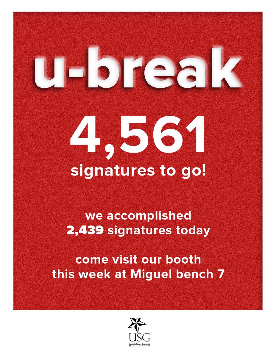 usg_dlsu's tweet photo. [USG ANNOUNCE]

2,439 signatures in 1 day. 

#RetainUBreak or #MoveUBreak? Sign now. https://t.co/Puu4OTsUKn