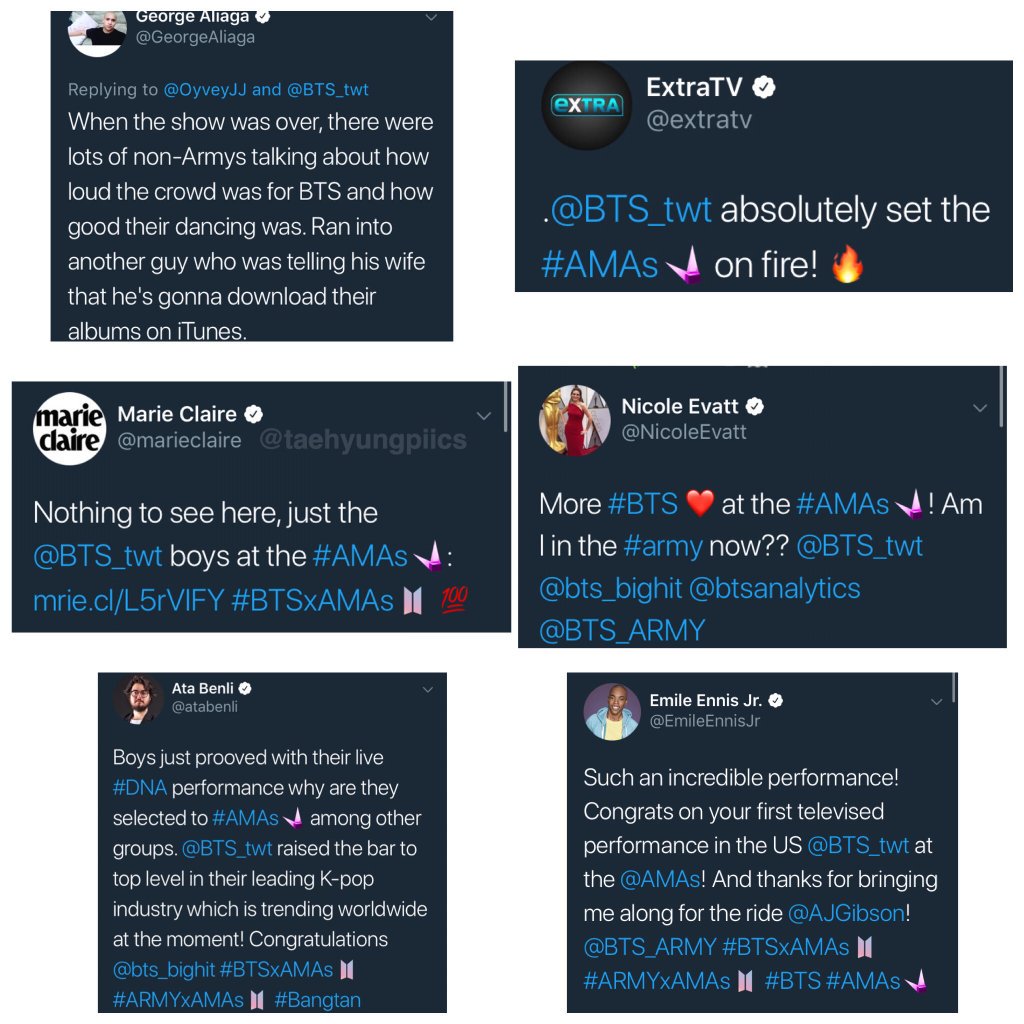 BTSTurkey's tweet photo. [💁] Biiiiir sürü onaylı hesap BTS'i AMAs performansı için tebrik edip onlara çeşitli tweetler attı. Ne kadar çok kişi olduğunu görelim istedik ama aslında bunlar da sadece bir kısmı. 🙃🙃

_______
Cr. taehyungpiics https://t.co/uZ5OEpiYjN