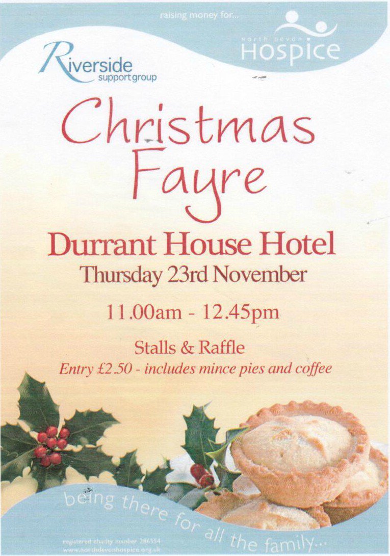 Annual Xmas fayre is with us again on Thursday the 23rd. Come join us from 11am! #Christmas #ChristmasFair #charity #northdevon #northdevonhospice