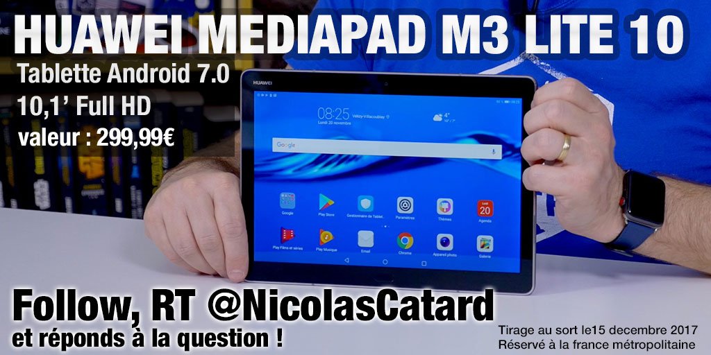NicolasCatard's tweet photo. Concours 🎁 

Une tablette @huaweimobilefr Mediapad M3 Lite à gagner

Pour jouer :
1/ Regarde le test vidéo https://t.co/R5qj5sIuCJ …
2/ RT et Follow @NicolasCatard
3/ réponds à ce tweet en donnant la bonne réponse : Quel est le processeur Snapdragon de cette tablette ? https://t.co/6AfJkRWt42