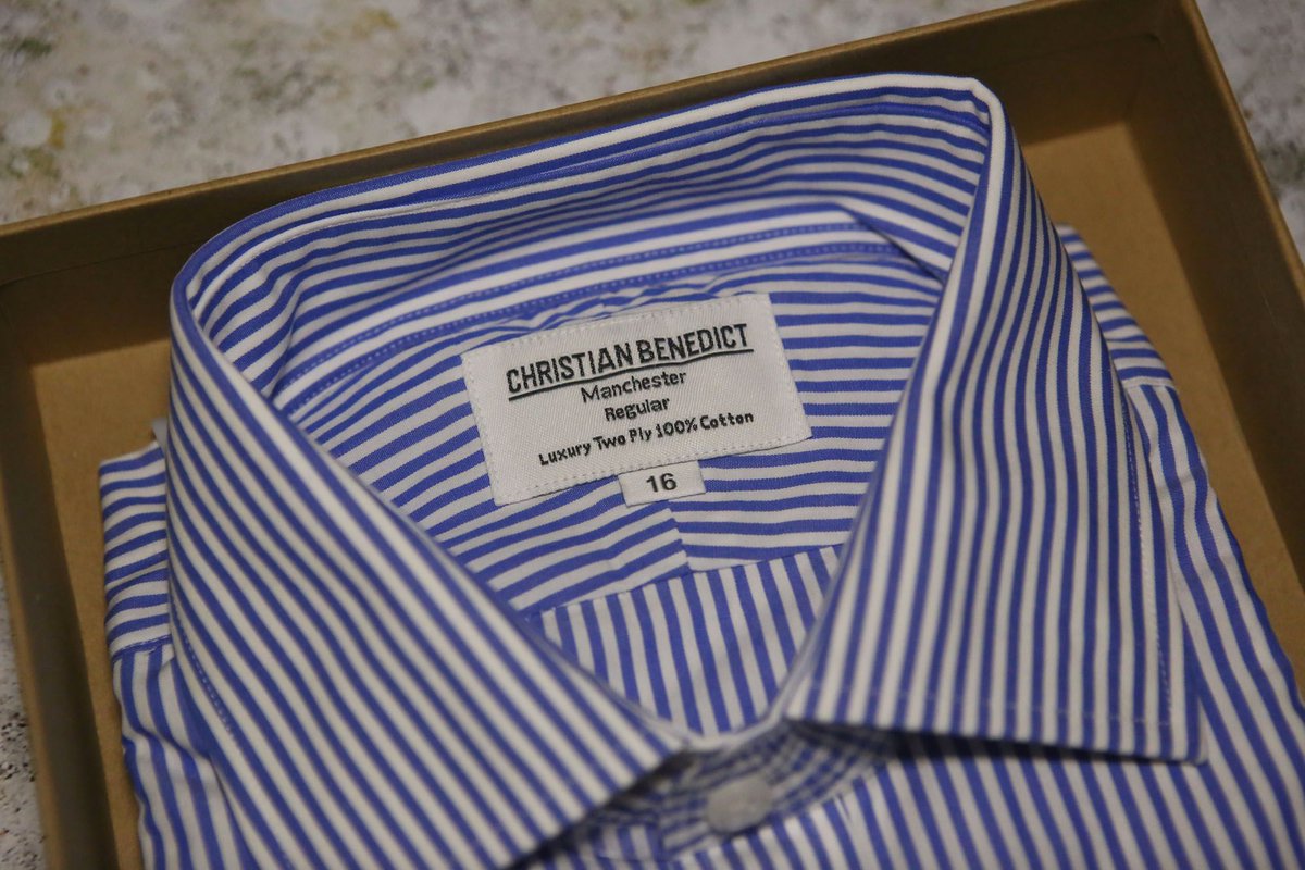 Get the man in your life something special like these shirts from <a href="/CBShirtsHQ/">Christian Benedict</a> 
Choose a one off design like this stunning blue and white striped shift, or go for a subscription box to keep him guessing