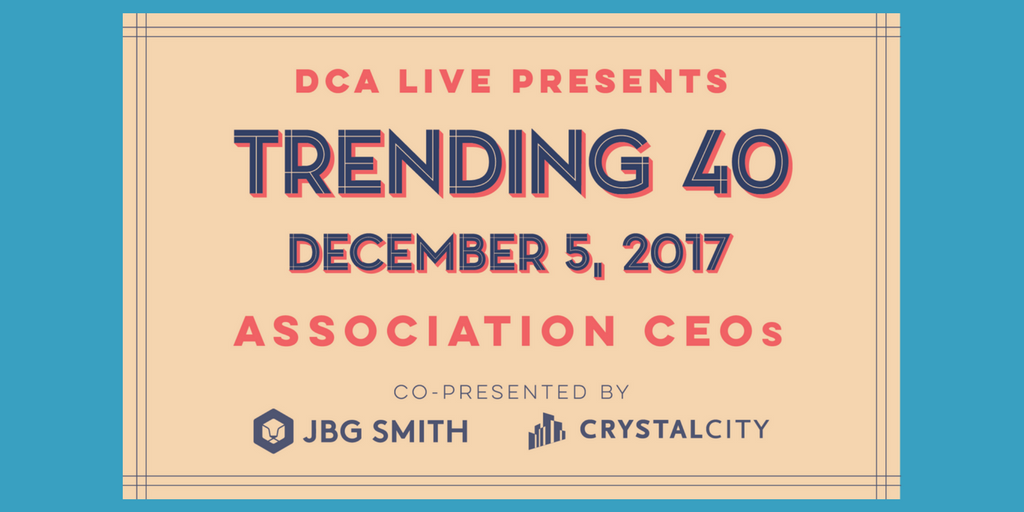 DCALive's tweet photo. Don't miss the final #Trending40 event of 2017 & mingle w/ top leaders from around the local #association community! https://t.co/SGmdUZIdOK
#corporateevents #networking https://t.co/D81F0QZez6