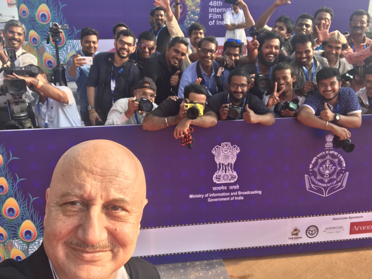 At the inaugural function of #IFFI2017, Goa. A pic for the media. And a pic with the media.:)
