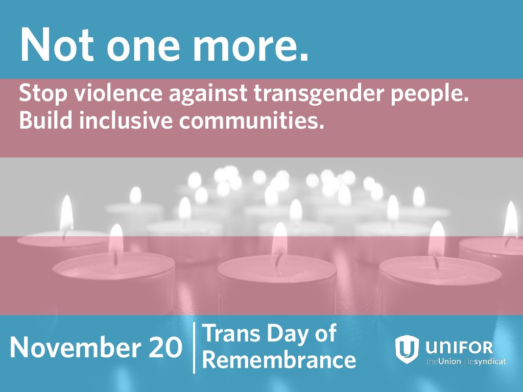UniforTheUnion's tweet photo. Trans rights are human rights. 
Unifor calls on all members to stop violence against trans people, and to build caring communities and a more inclusive union. https://t.co/cXt6sWNLNu 
#Unifor #TDOR https://t.co/V4g0wojJD4