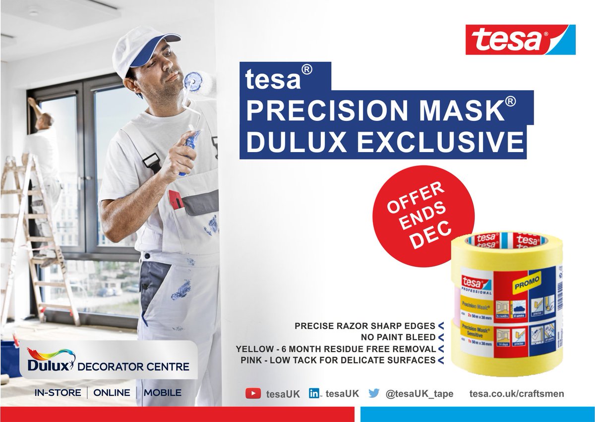 tesaUK_tape's tweet photo. #Exclusive to @DuluxDecCentre until end of #December - Think #christmasgifts. Every Decorators dream...#tesaYellow and #tesaPink in one handy package. In store now! https://t.co/Lk0wDvegJl