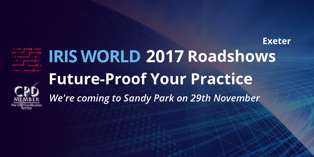 IRISaccountants's tweet image. We're coming to Exeter with #IRISWorld 2017 on Wed 29 Nov. There's no better place to #futureproofyourpractice - register for free today! ow.ly/55DS30gH5Wz