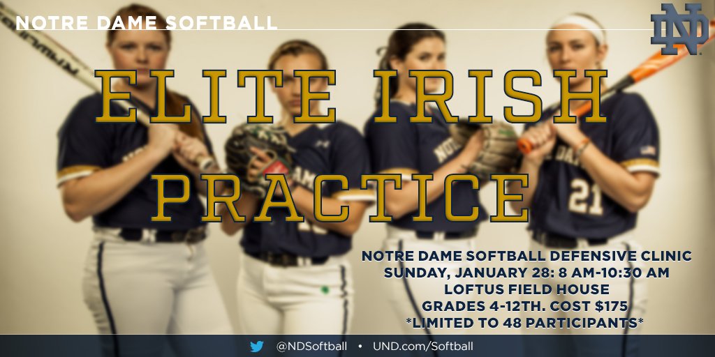 NDsoftball's tweet photo. 🗓️ Sunday, January 2⃣8⃣ 
Notre Dame Softball offers 2⃣ Winter ❄️ Clinic Sessions
Elite Irish 🍀 Practice &amp; Irish 🍀 Hitting Institute https://t.co/QxZFcvO2Xj